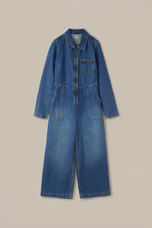 Tavira - Denim Long Sleeve Jumpsuit in Vintage Wash