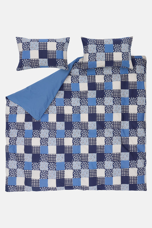 Yolanda - Soft Cotton Bed Sheets in Blue Patchwork Gingham