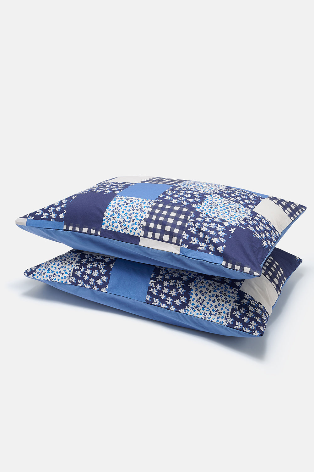 Yolanda - Soft Cotton Bed Sheets in Blue Patchwork Gingham