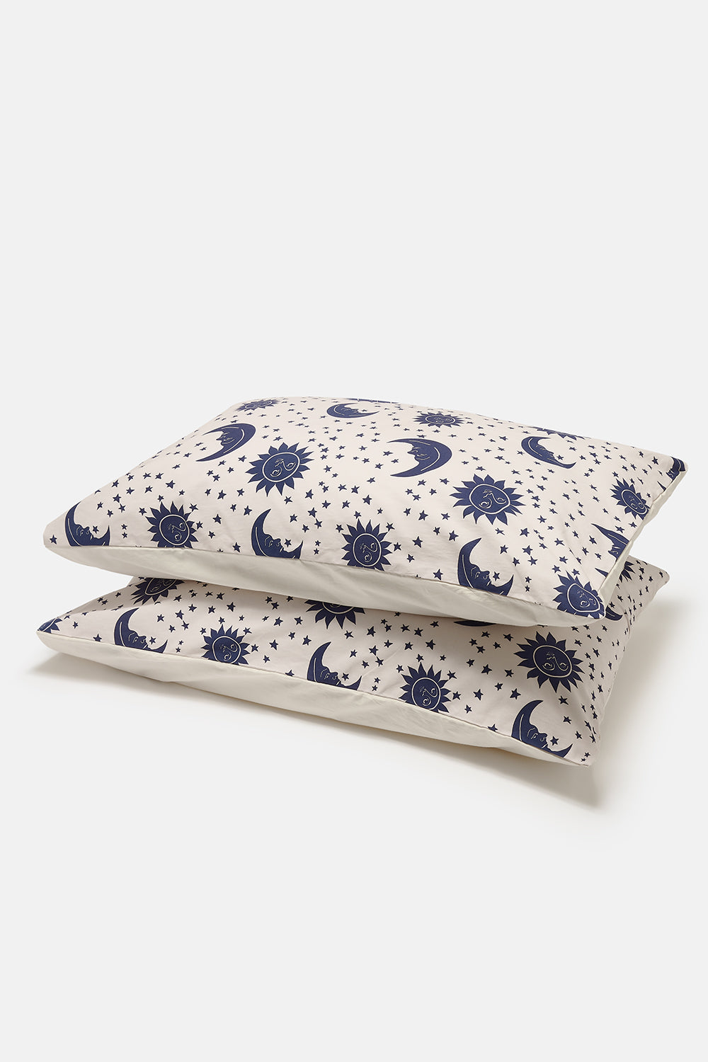 Yolanda - Soft Cotton Bed Sheets in Navy & Ecru Celestial Print