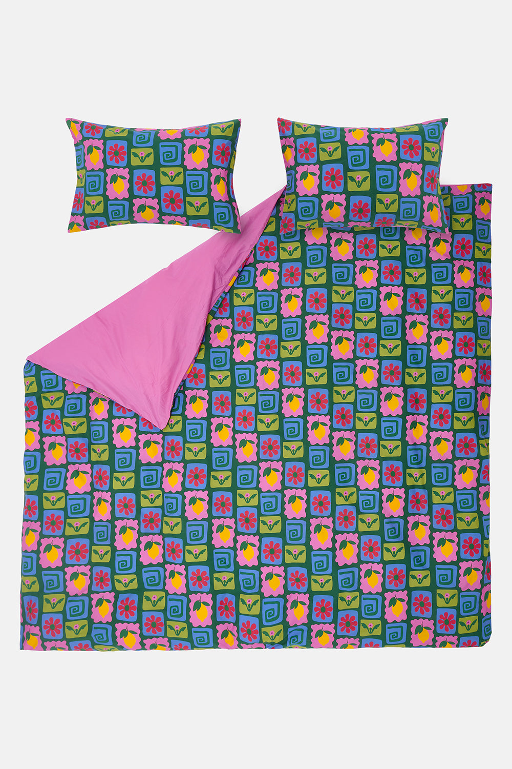 Yolanda - Soft Cotton Bed Sheets in Lemon Tile Print