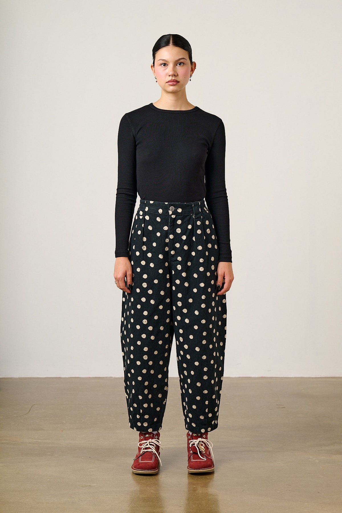 Ashby - Organic Cotton Barrel in Polka Dot Black and Ecru