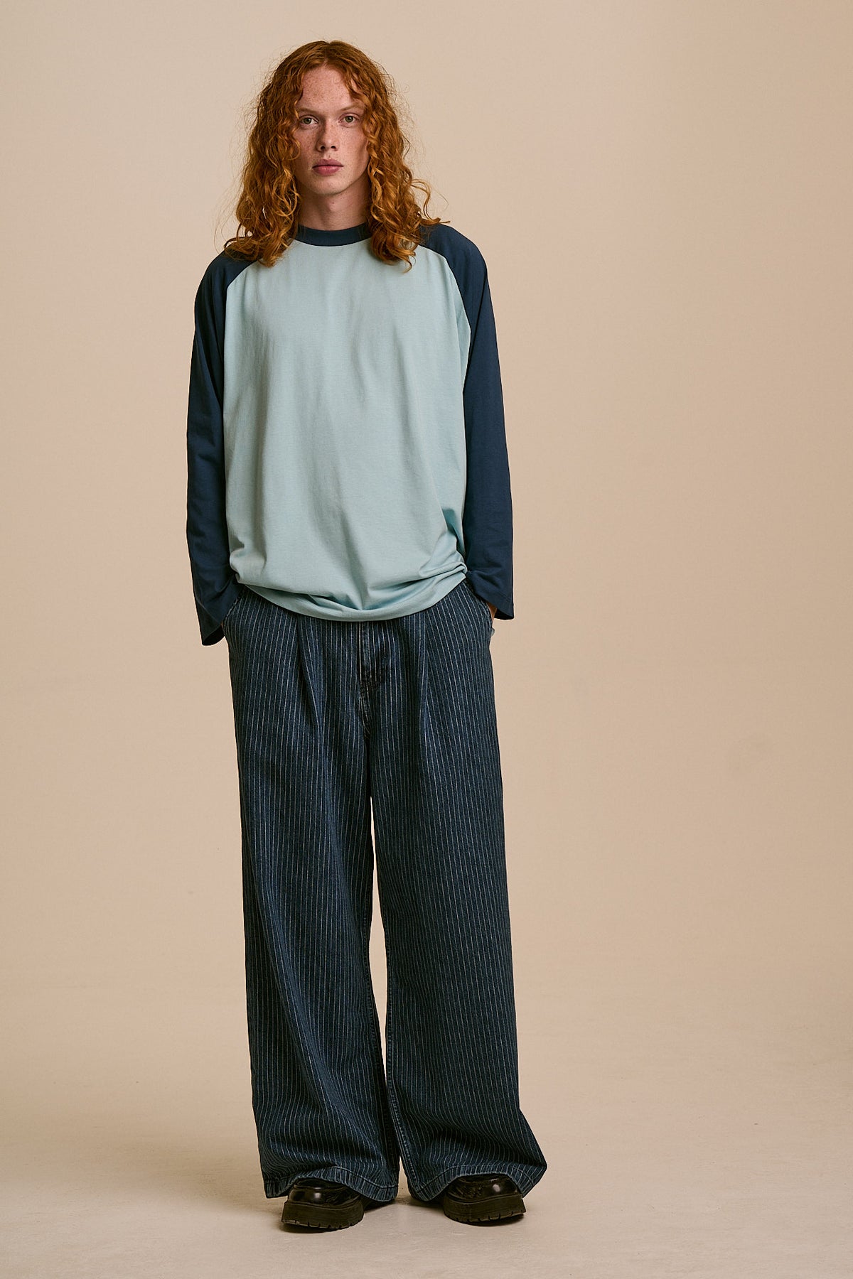 Bennett - Oversized Organic Cotton Raglan Tee in Blue (IMPERFECT)