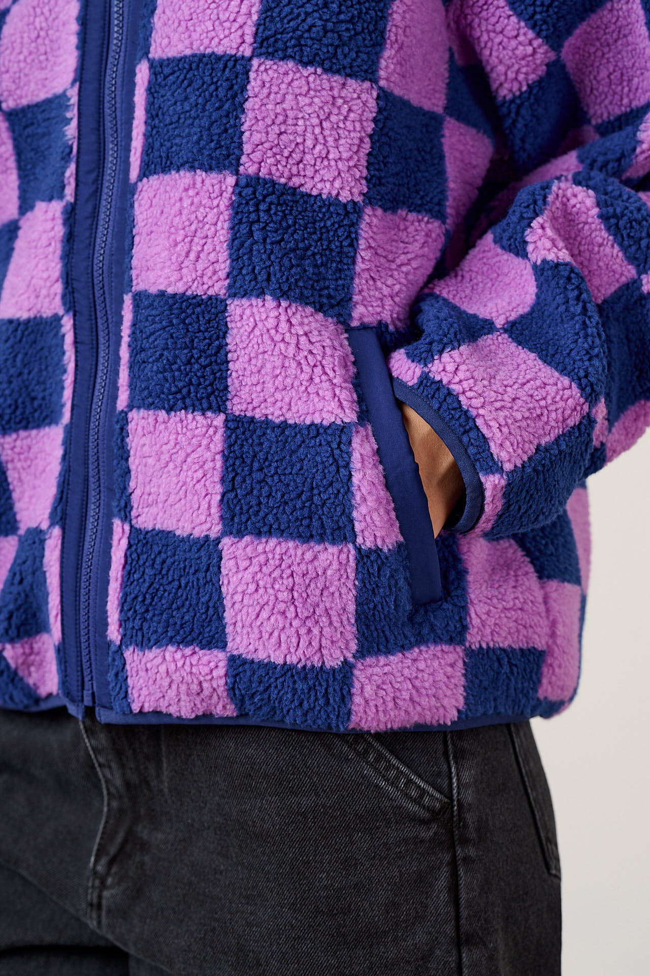 Cassie - Fleece Bomber Jacket in Checkerboard
