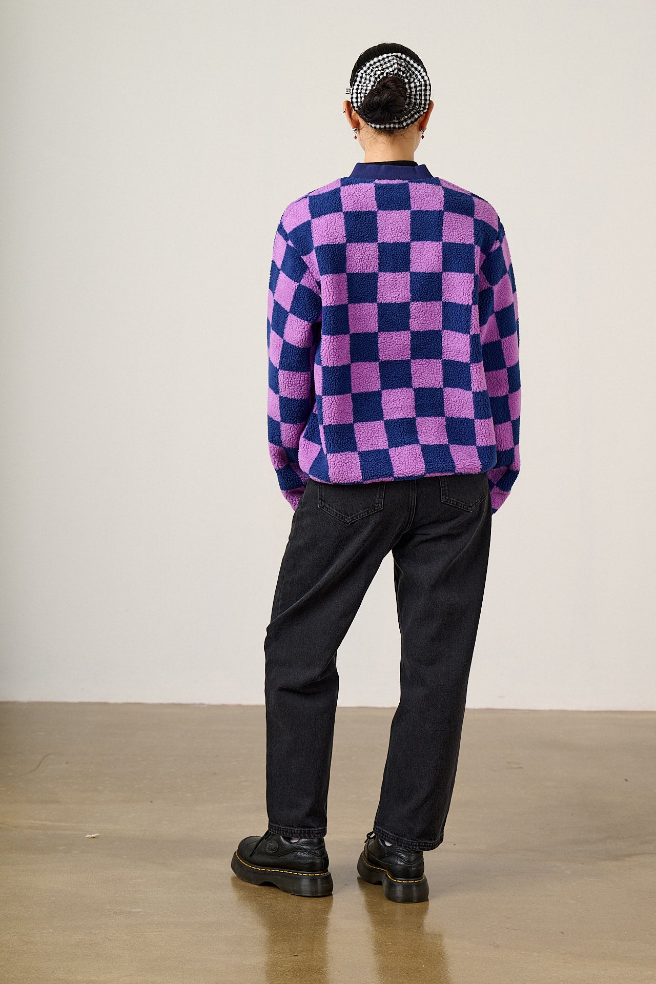 Cassie - Fleece Bomber Jacket in Checkerboard