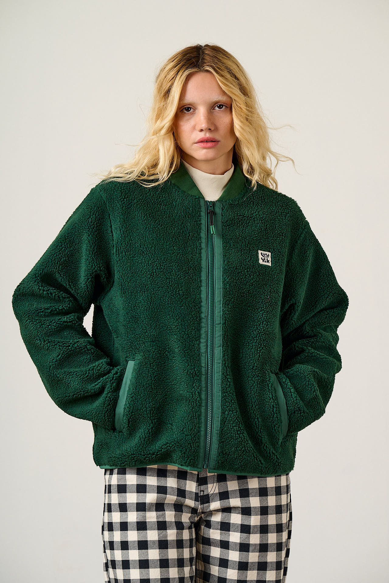 Cassie - Fleece Bomber Jacket in Green