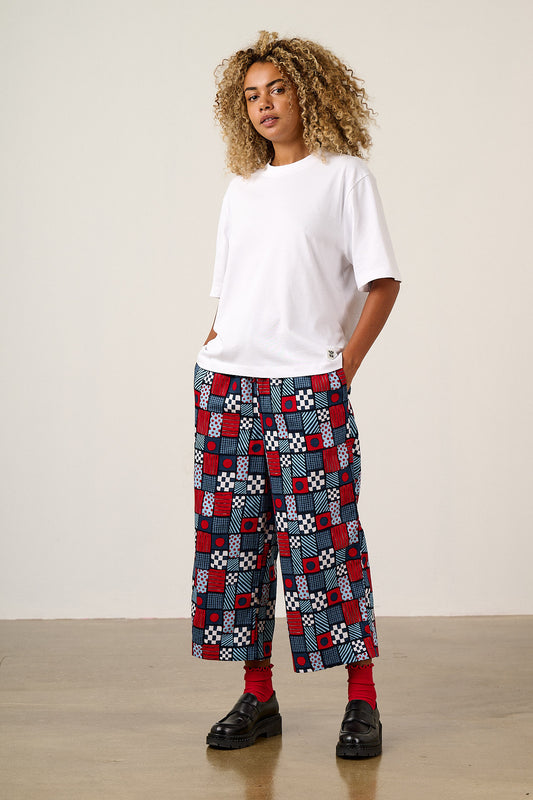 Chuck - Organic Cotton Wide Leg Trousers in Ahoy There Squares