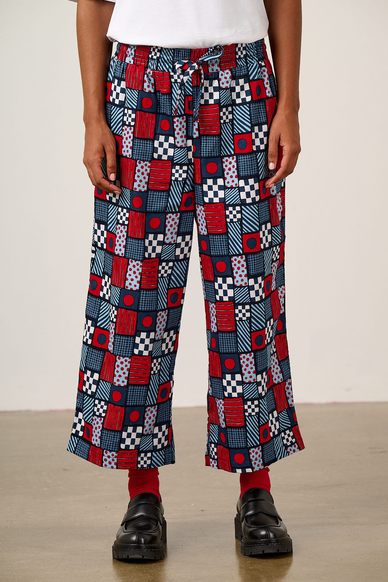 Chuck - Organic Cotton Wide Leg Trousers in Ahoy There Squares