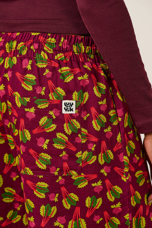 Chuck Wide Leg Trousers - Organic Cotton in Rhubarb Print