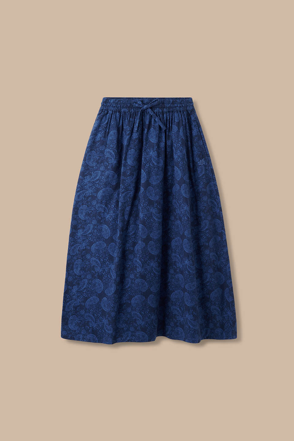 Clara - Brushed Cotton Midi Skirt in Blue Grunge Paisley