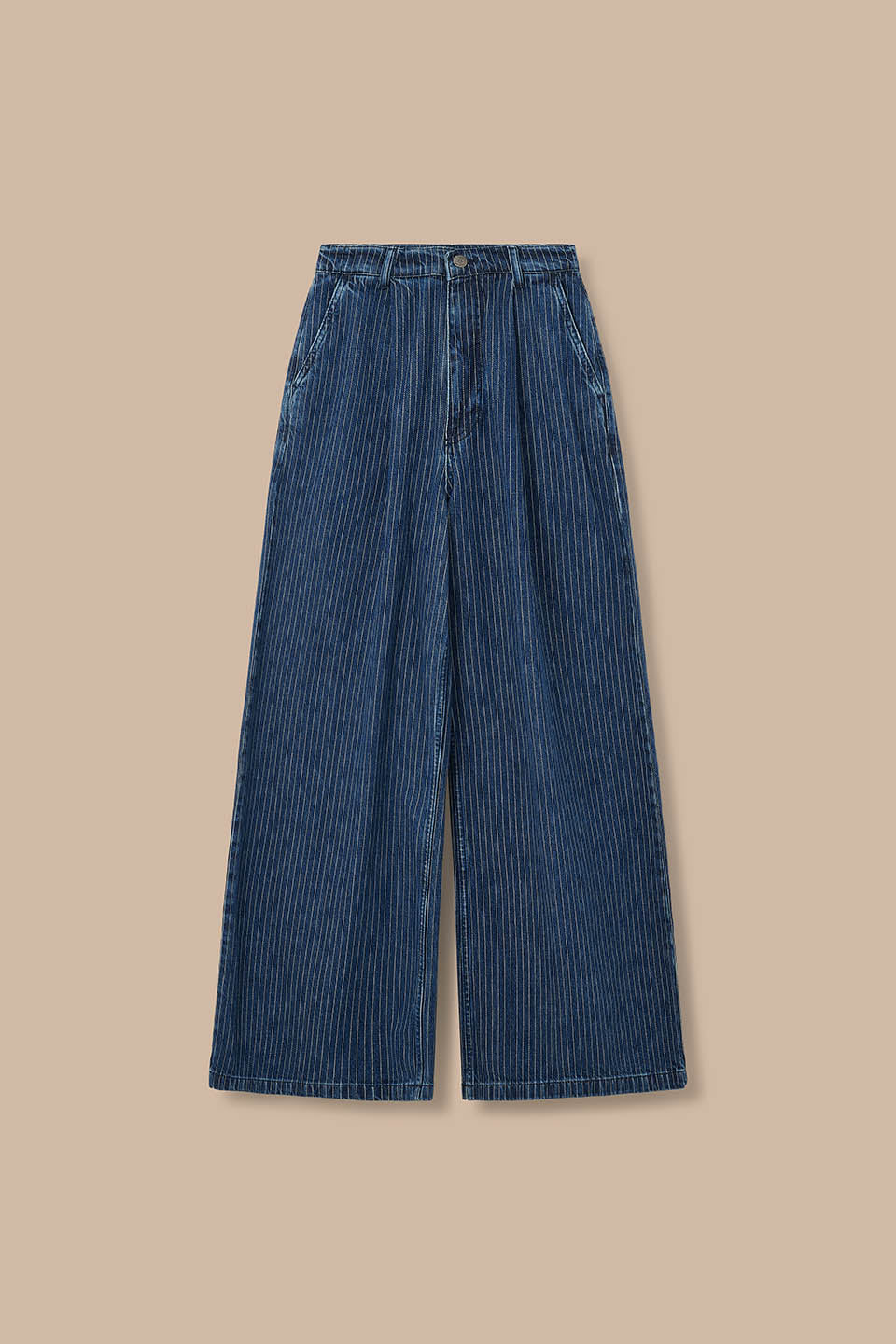 Cole -  Wide Leg Cotton Jeans in Pinstripe