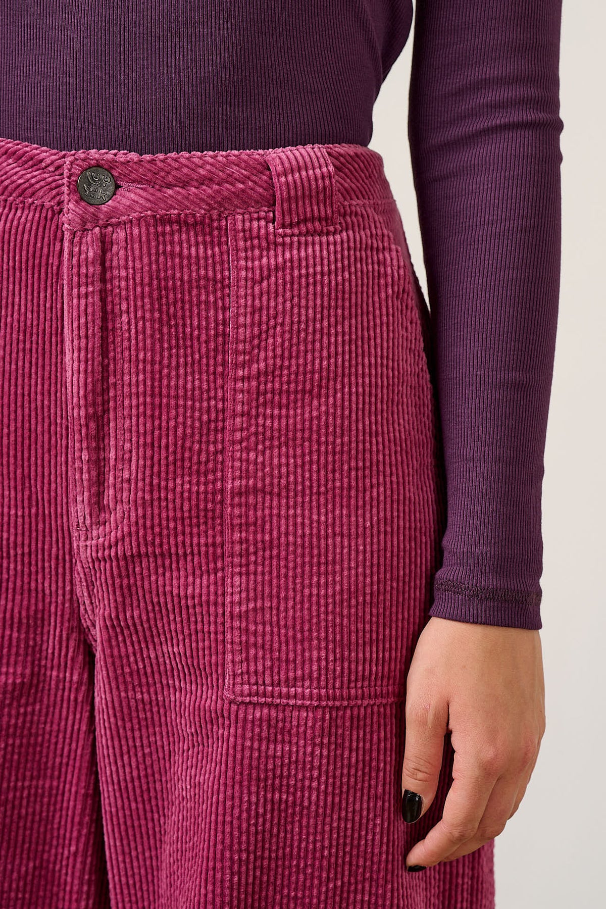 Delores - Organic Cord Wide Leg Trouser in Raspberry