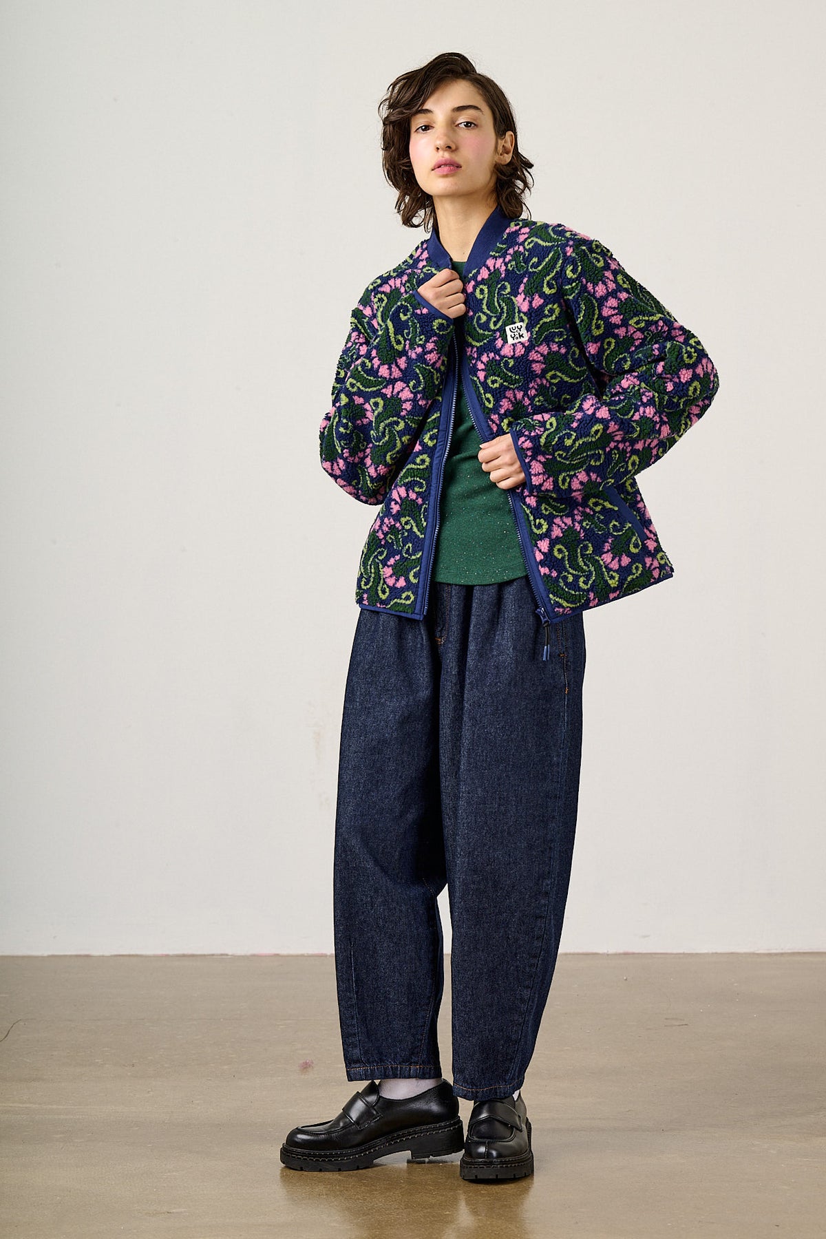 Cassie - Fleece Bomber in Tulip Swirl