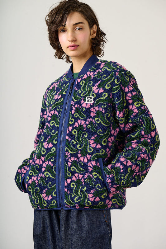 Cassie - Fleece Bomber Jacket in Tulip Swirl