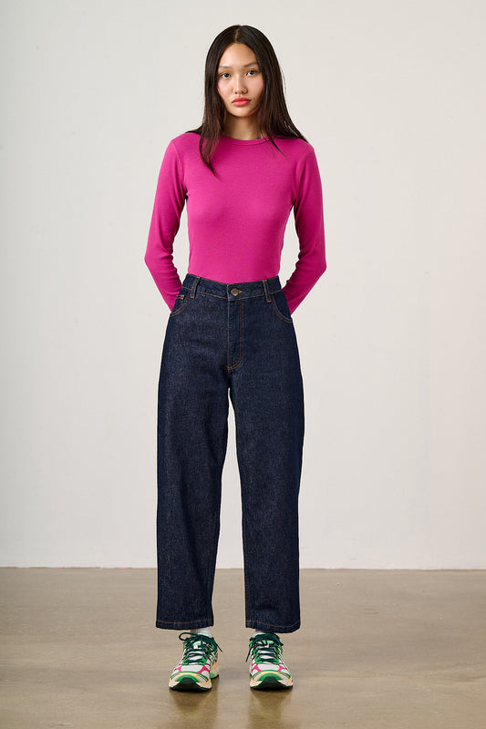 Drew - Cropped Straight Leg Jeans Organic Cotton Denim in Vintage Indigo