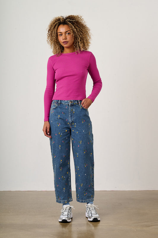 Drew - Organic Denim Straight Leg Jeans in Confetti Stars
