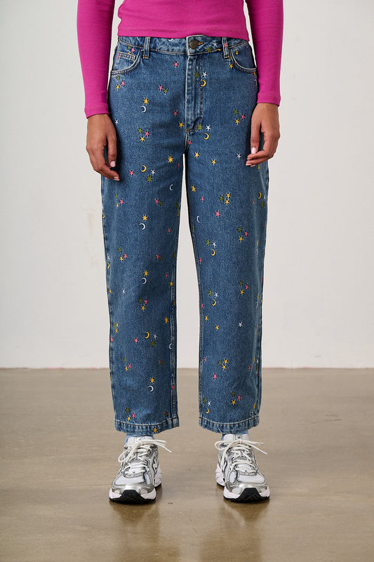 Drew - Organic Denim Straight Leg Jeans in Confetti Stars