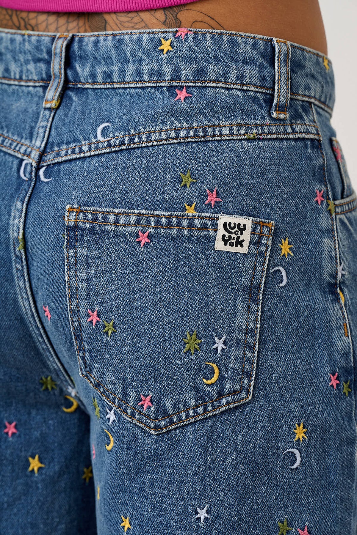 Drew - Organic Denim Straight Leg Jeans in Confetti Stars