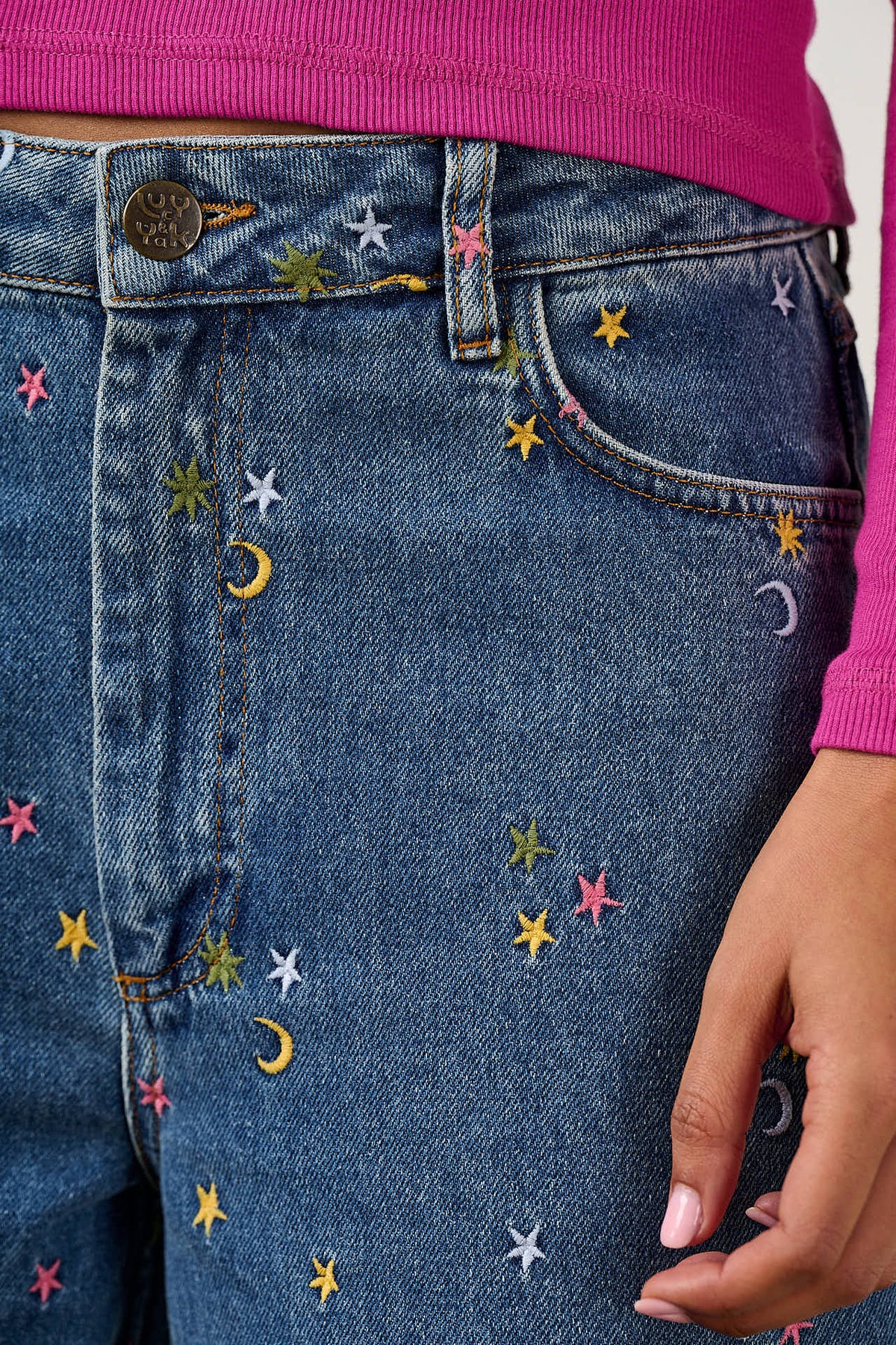 Drew - Organic Denim Straight Leg Jeans in Confetti Stars