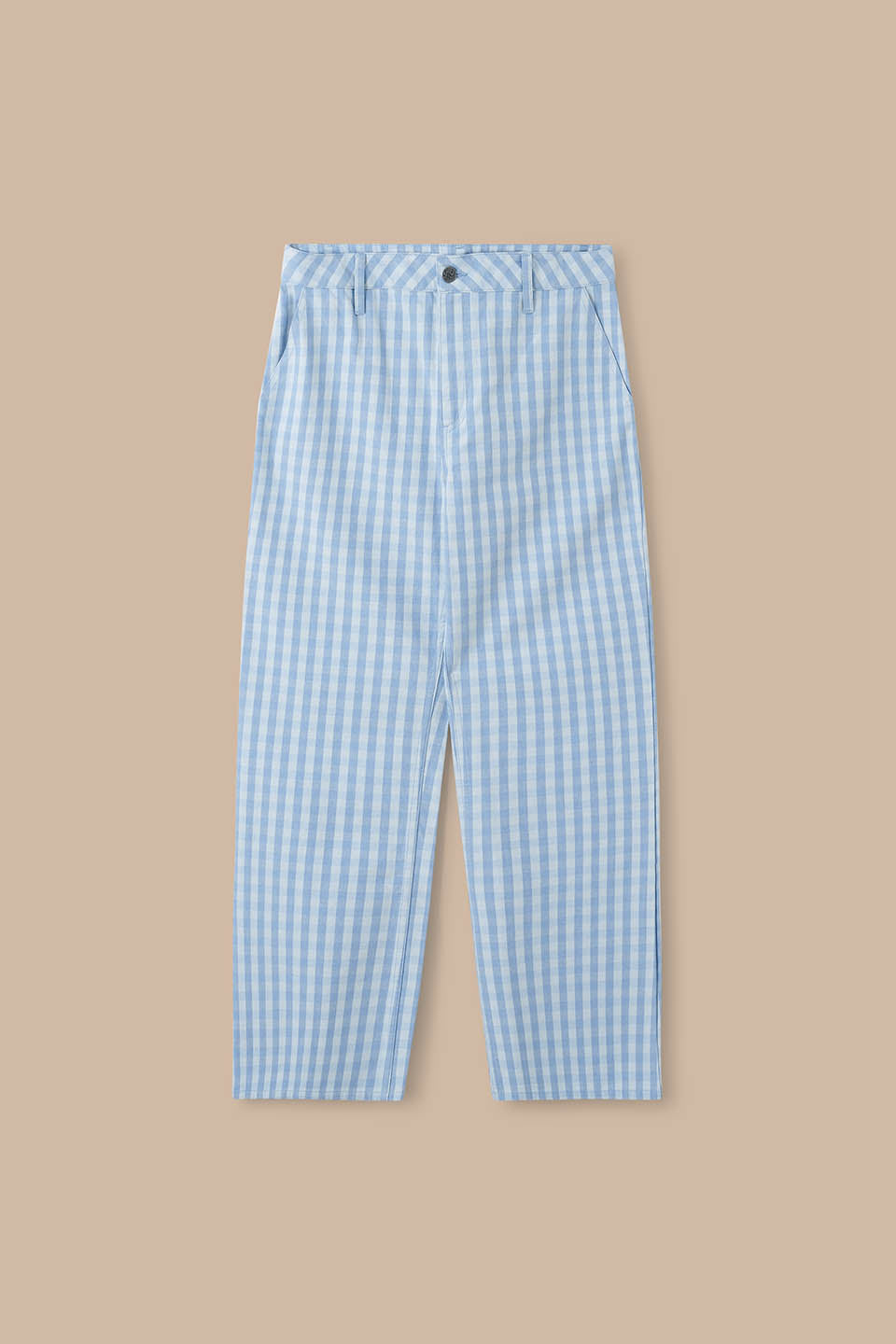Ellis - Cotton Kickflare Trousers in Blue Gingham