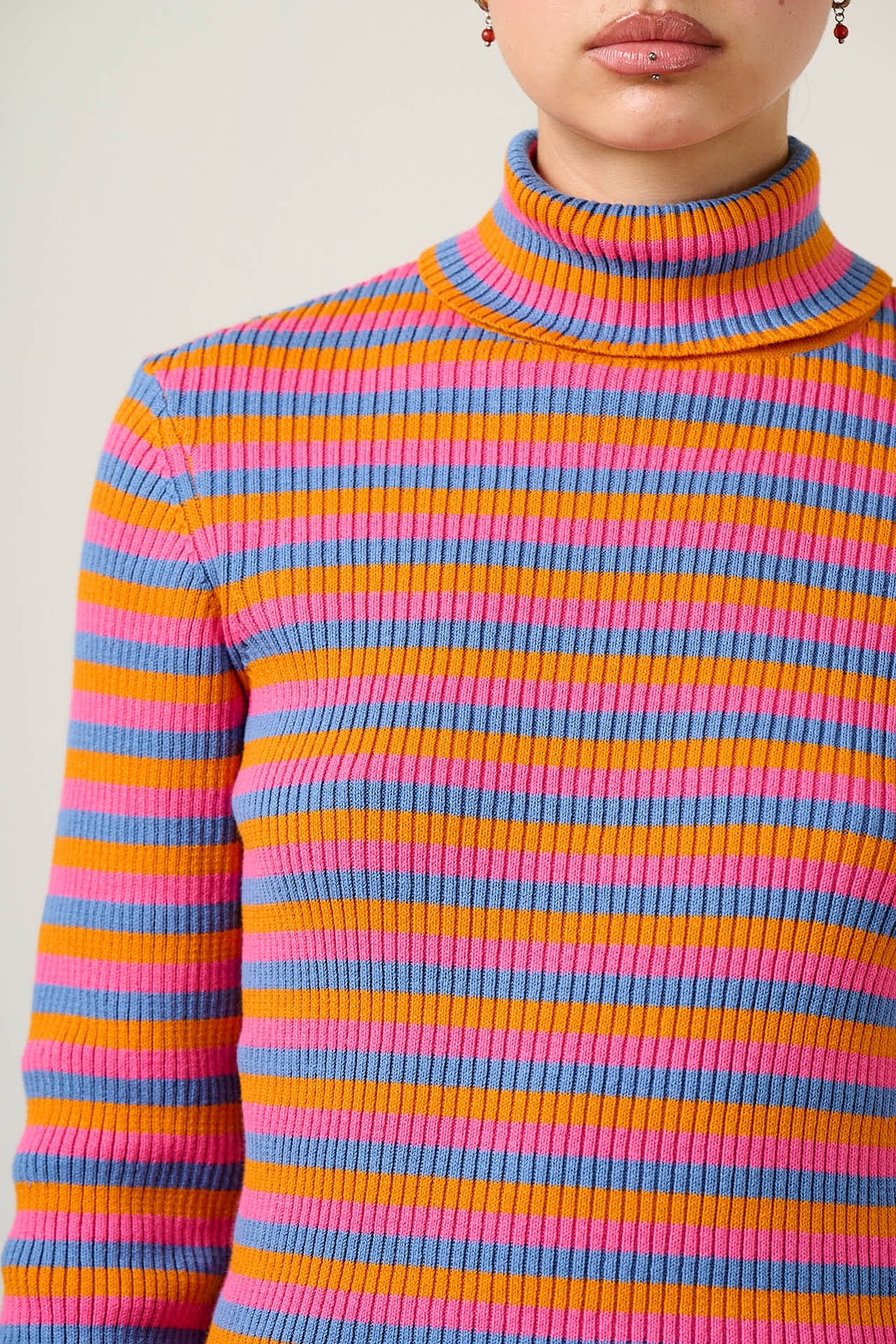 Eva - Roll Neck Jumper in Masquerade Stripe