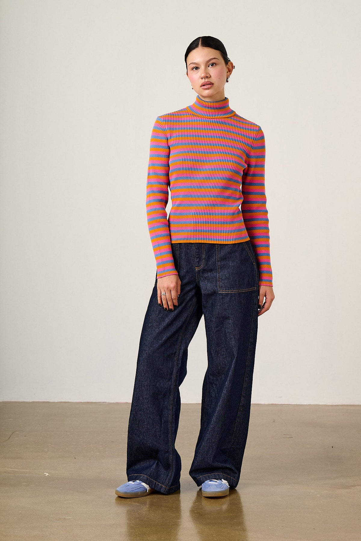 Eva - Roll Neck Jumper in Masquerade Stripe