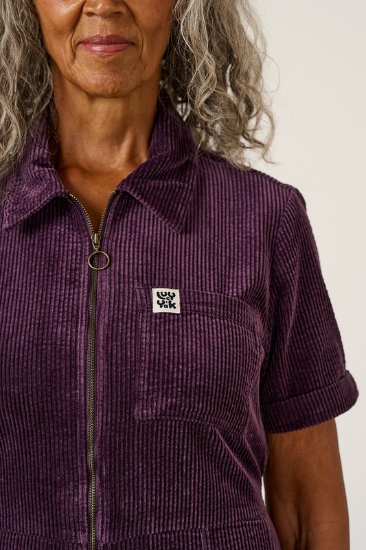 Finnegan - Organic Cotton Cord Full Length Jumpsuit in Plum Perfect
