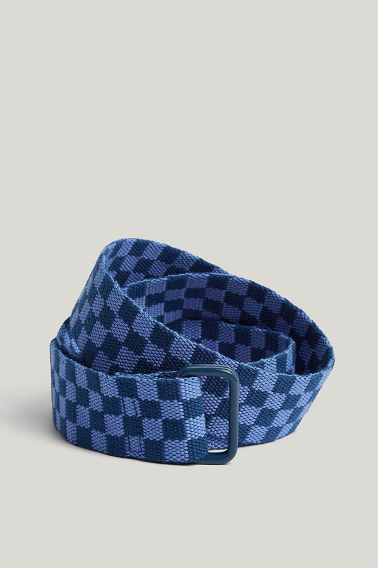Flynn - Organic Cotton D-Ring Webbing Belt in Blue Checkerboard