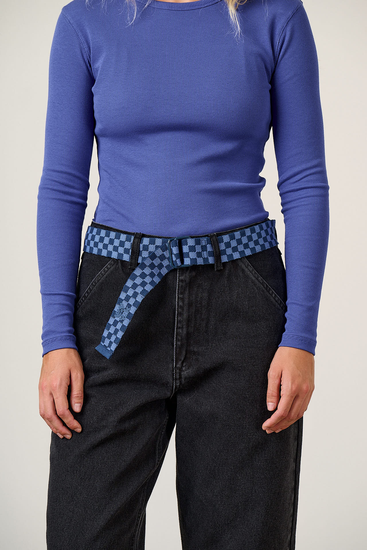 Flynn - Organic Cotton D-Ring Webbing Belt in Blue Checkerboard