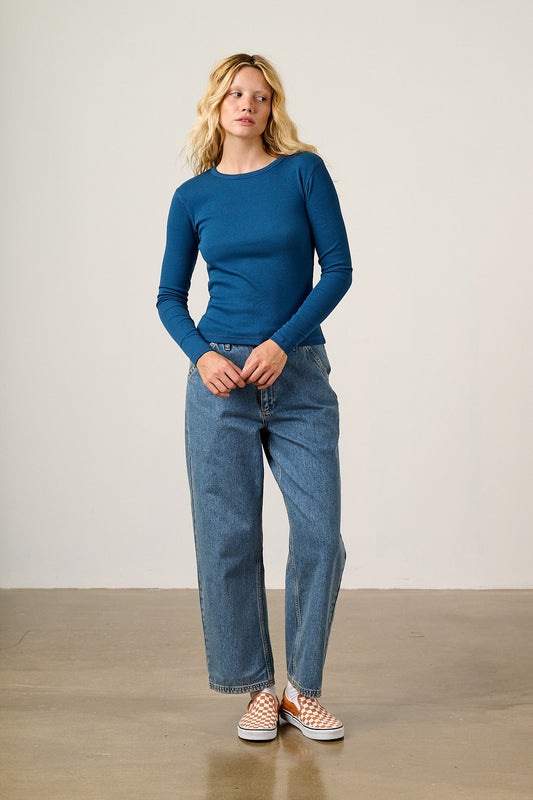 Grayson - Long Sleeve Cotton Top in Blue Opal