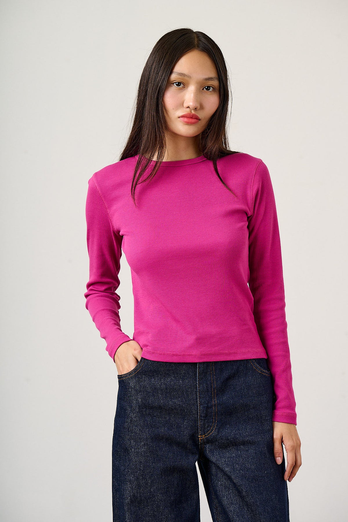 Grayson Long Sleeve Top - Cotton in Pink