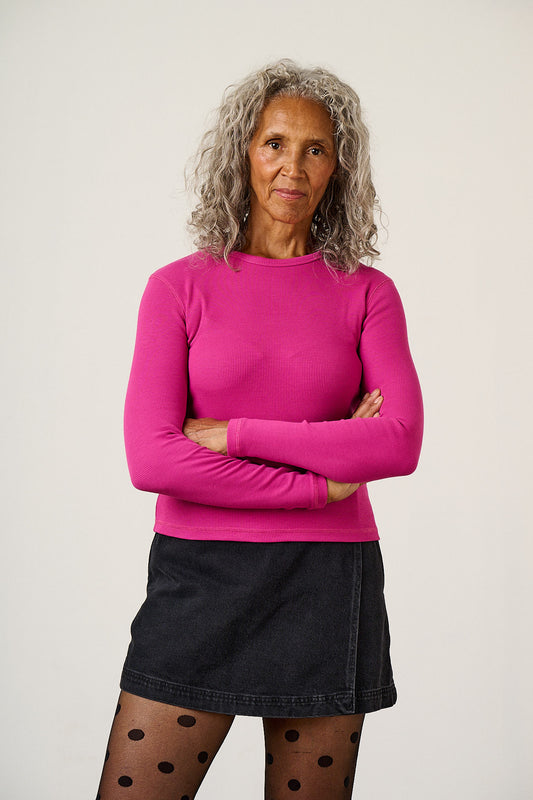 Grayson - Long Sleeve Cotton Top in Pink