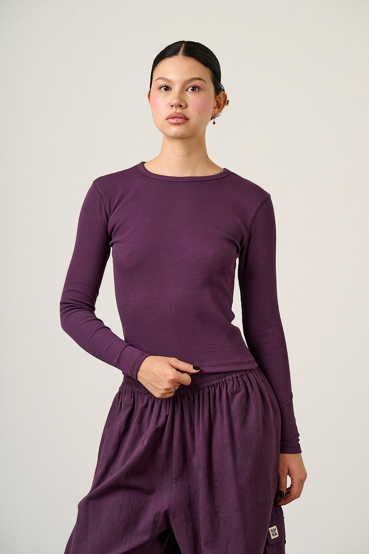 Grayson - Long Sleeve Cotton Top in Plum Perfect