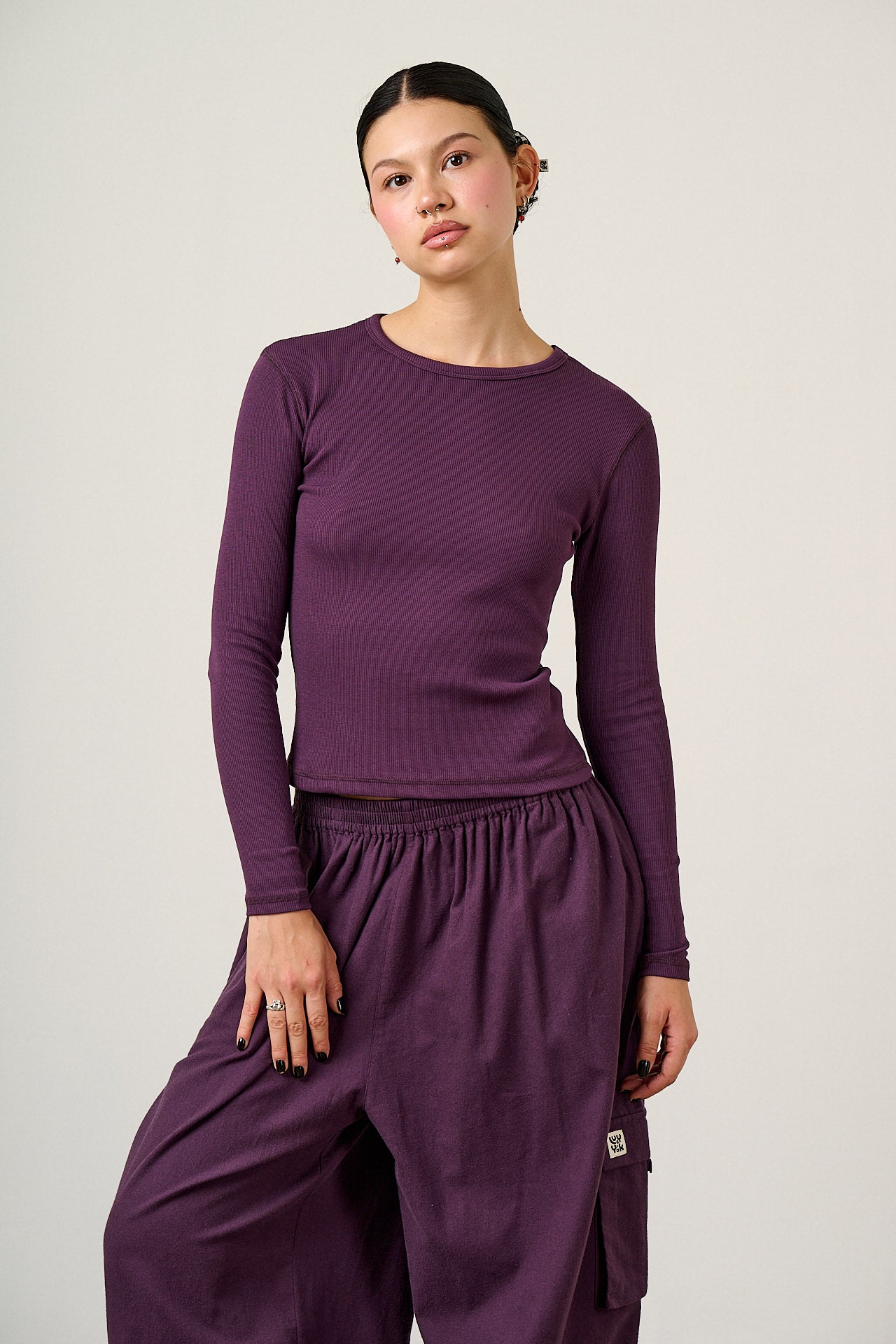 Grayson - Long Sleeve Cotton Top in Plum Perfect