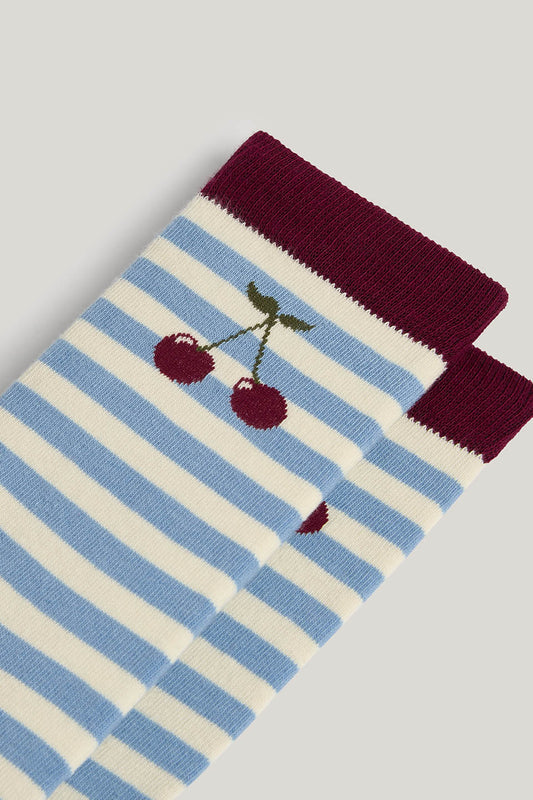 JoJo - Cotton Socks in Blue Stripe with Cherry