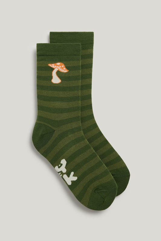 JoJo - Cotton Socks in Green Stripe with Mushroom