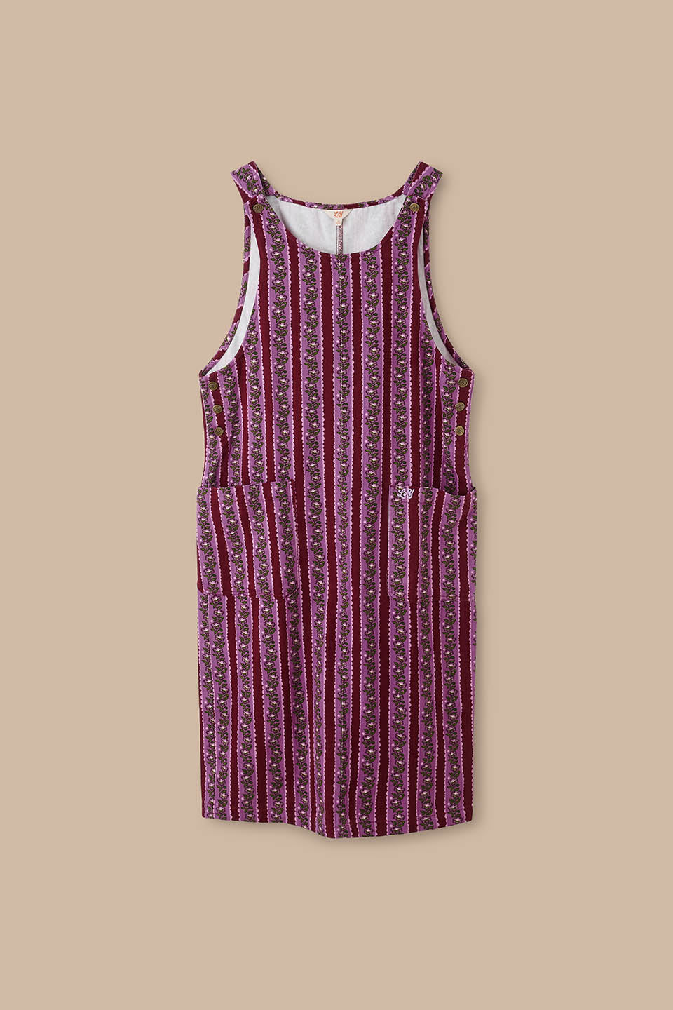Lily - Cotton Midi Dress in Folk Floral Stripe
