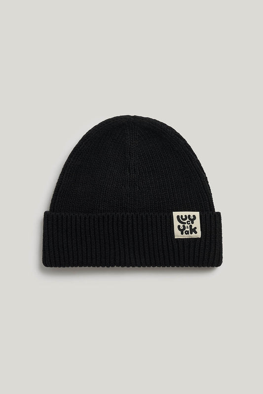 Luca - Knitted Cotton Beanie in Black