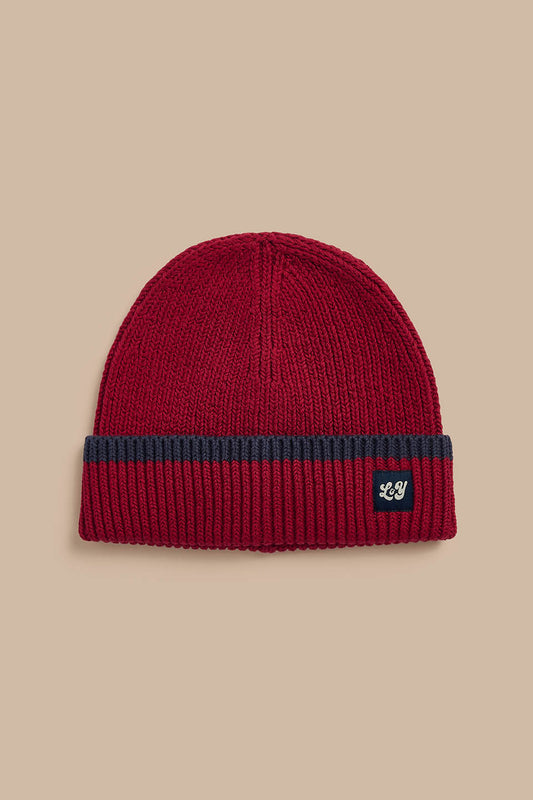 Luca - Organic Cotton Beanie in Burgundy with Contrast Trim