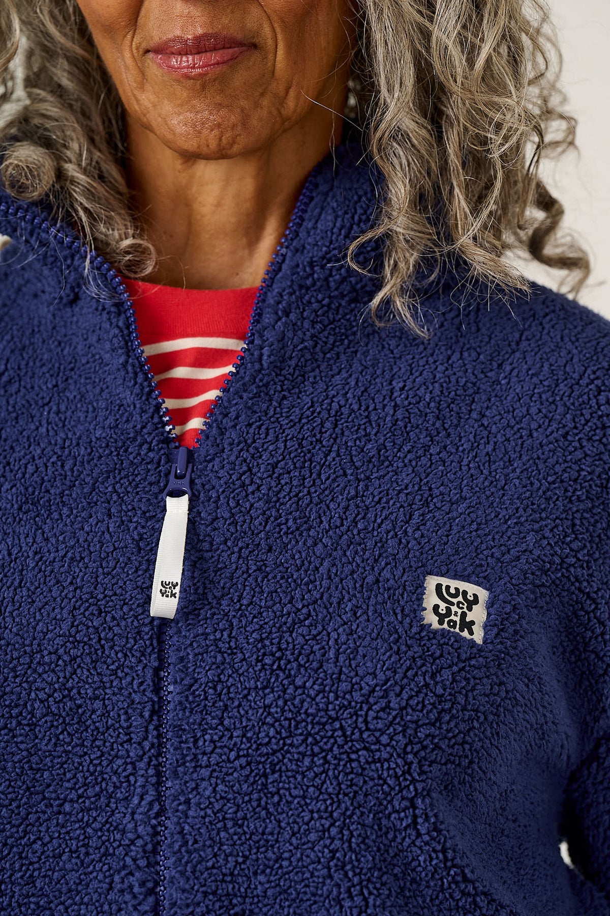 Margot - Borg Fleece with Flower in Navy and Ecru