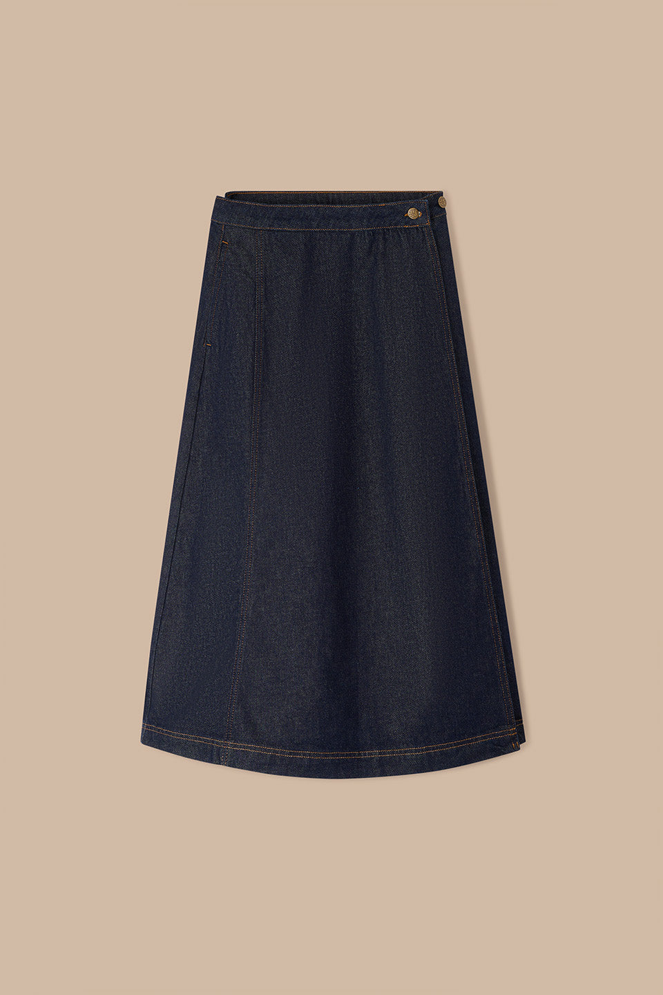 Miley - Wrap Midi Skirt Organic Cotton Denim in Indigo