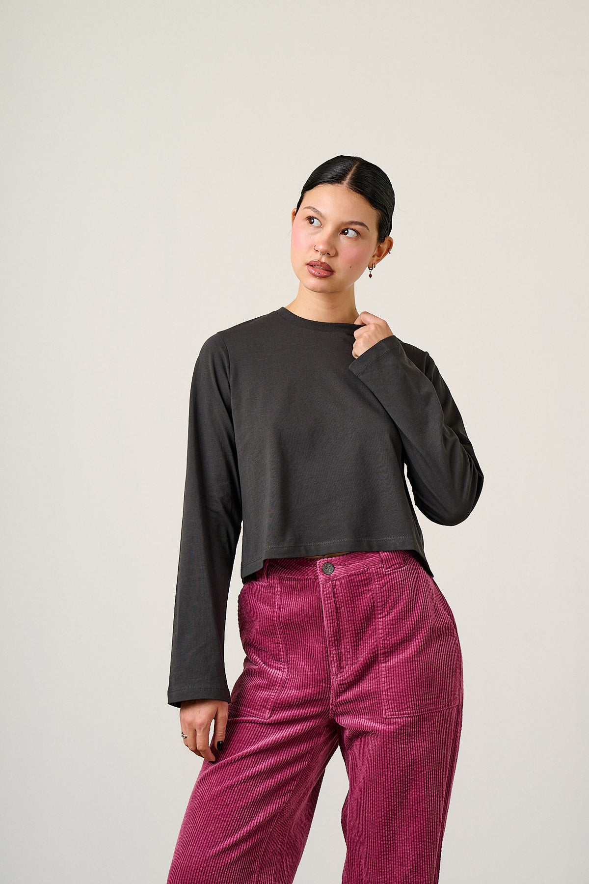 Mio - Cotton T-shirt in Charcoal