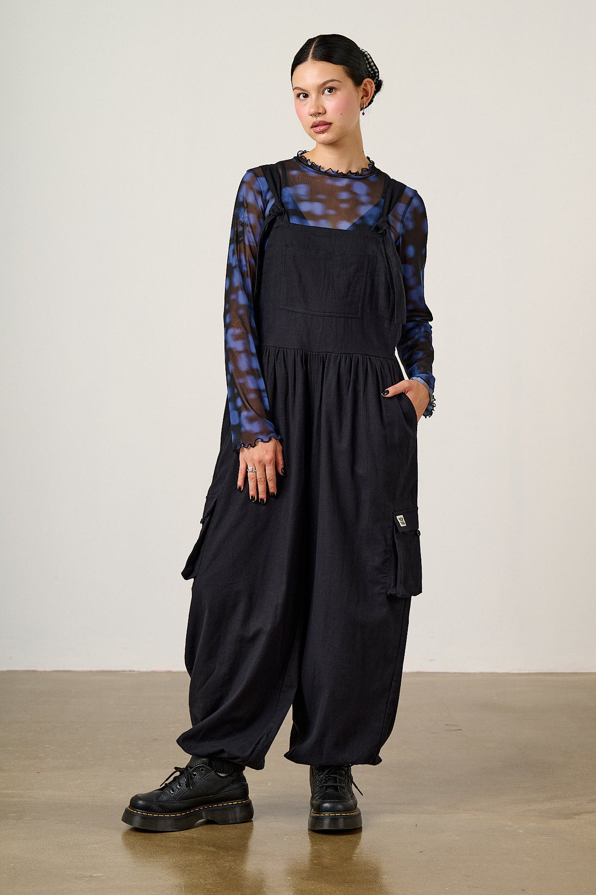 Miyada - Brushed Cotton Dungarees in Black