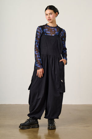 Miyada - Brushed Cotton Dungarees in Black
