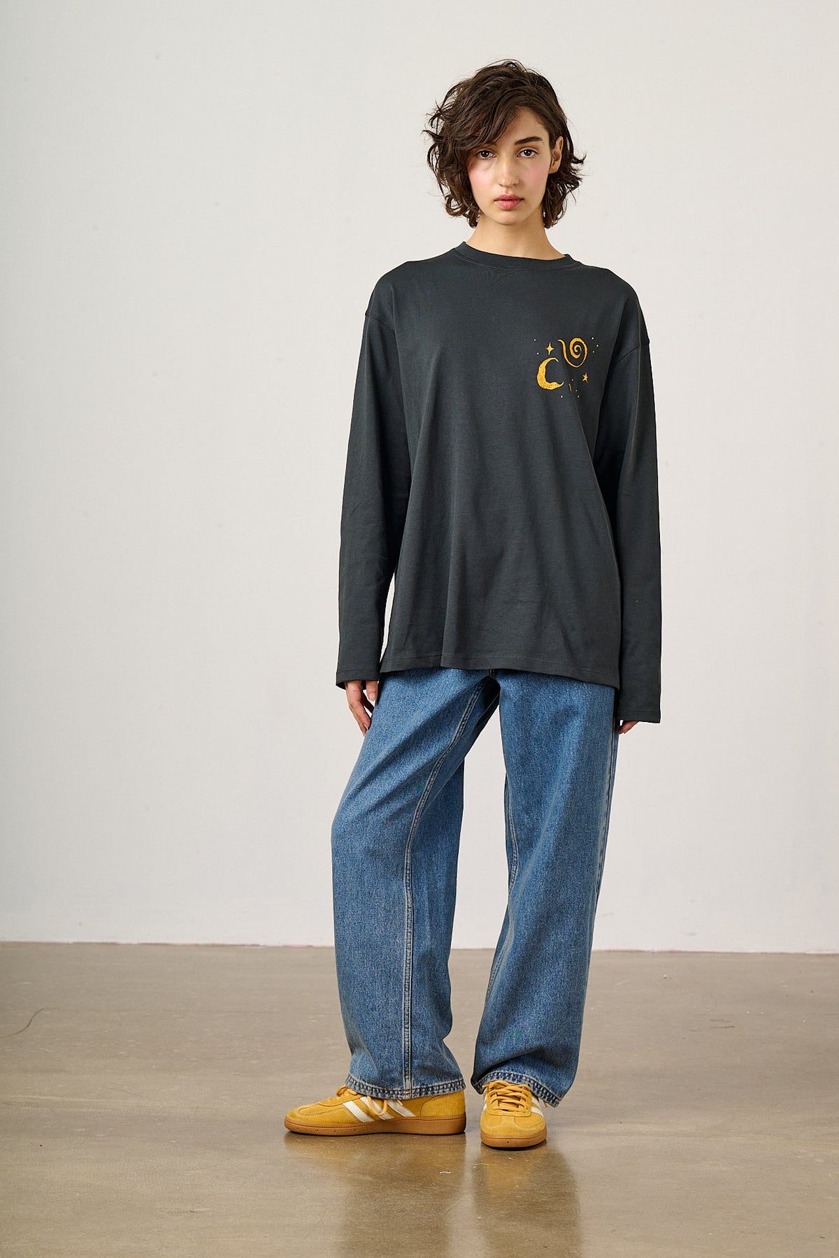 Murat - Organic Cotton Oversized Top in Charcoal Celestial Print