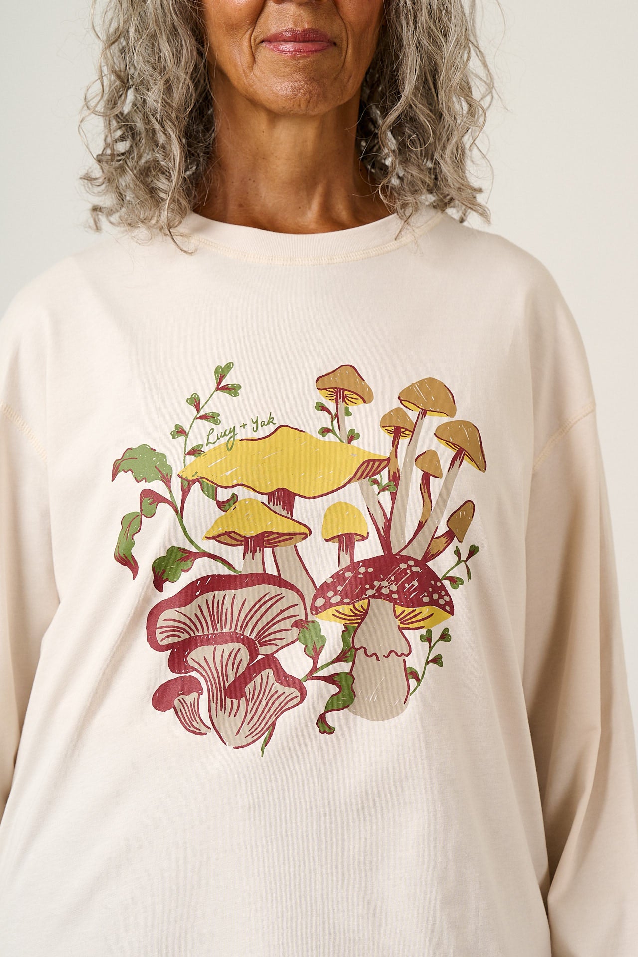 Murat - Long Sleeve Lightweight Cotton T-Shirt in in Mushroom Print