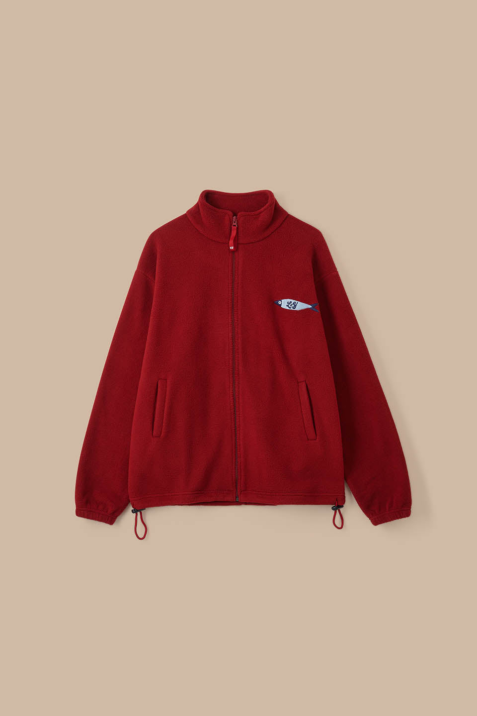 Nicks - Full Zip Polar Fleece in Red Dahlia with Fish