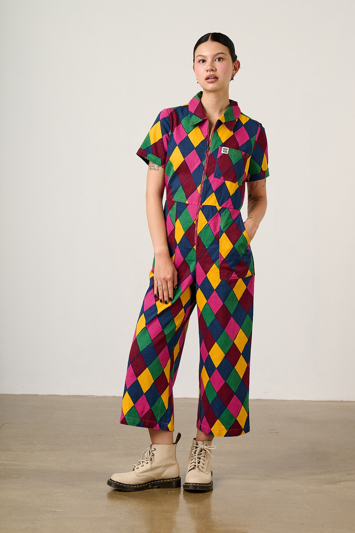 Ragan - Cotton Jumpsuit in Harlequin Print