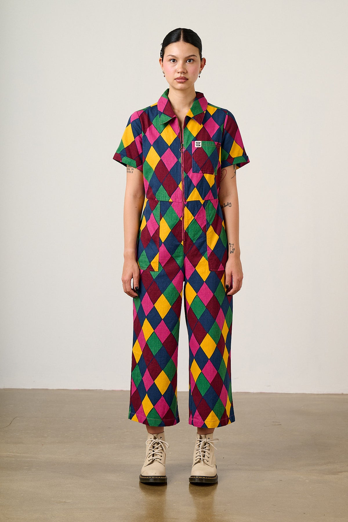 Ragan - Cotton Jumpsuit in Harlequin Print
