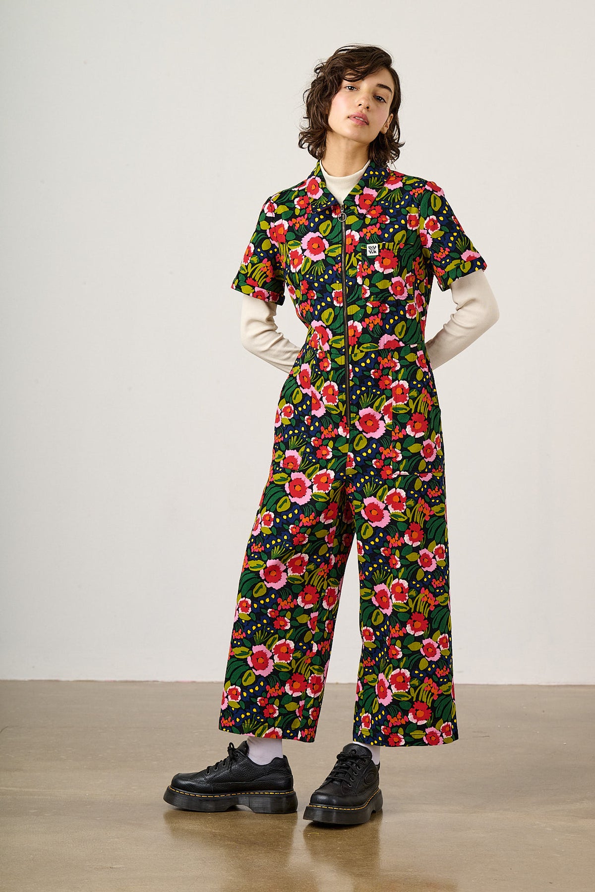Ragan - Cropped Leg Jumpsuit Organic Cotton Twill in Black Marie Print